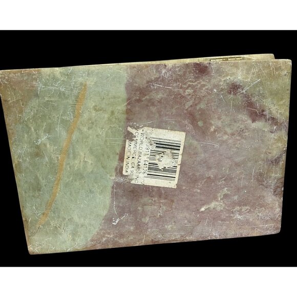 Hand Carved Floral Soap Tone Hinged Trinket Box - Picture 4 of 14